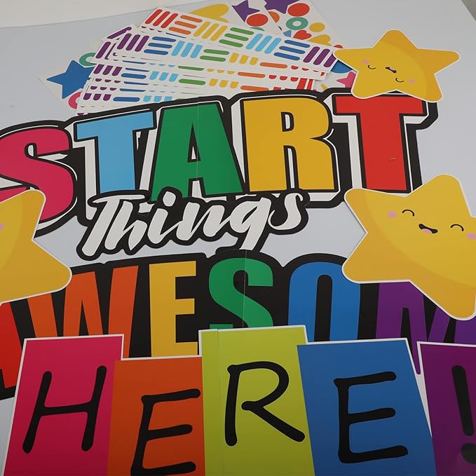 gisgfim Classroom Bulletin Board Decoration Set Welcome Banner Wall Door Decor Colorful Classroom Decorations for Kindergarten Preschool Elementary and Middle School(Awesome Things Start Here!)