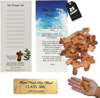 Holy Land Market Olive Wood Crosses - 25 Small 2.5" Pocket Palm Crucifix | Handmade Jerusalem Crosses with Certificates & Lord Prayer Card | Meditation & Prayer Crosses Holy Land Olive Wood Cross x25