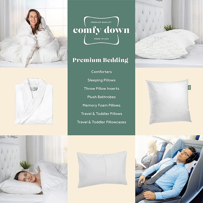 ComfyDown Set of Two20X20 Decorative Throw Pillow Insert, Down and Feathers Fill, 100% Cotton Cover 233 Thread Count, Square Pillow Insert - Made in USA