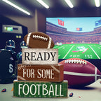 Yuntau 4 Pcs Football Fall Table Decoration Happy Football Wooden Block Sign Rugby Tiered Tray Decor Centerpiece Decorative Faux Book Stack for Holiday Tabletop Fireplace Shelf Desk Party Decor