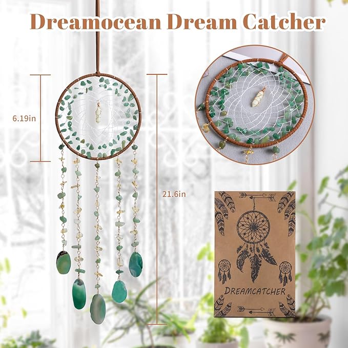 Boho Dream Catchers, Crystal Large Dreamcatcher Green Turquoise Suncatchers for Windows Wall Hangings Decoration Gifts for Adult Girls Bedroom Garden Room Decor