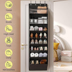 16-20 Pairs Over the Door Shoe Organizer, Clear Pockets Shoe Rack for Closet Door, Hanging Shoe Rack for Boots, Behind the Door Shoe Holder Fit All the Family's Sneakers, Boots, Heels, Black
