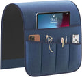 Sofa Armrest Organizer Non-Slip Remote Control Holders for Recliner Couch Chair Armchair Caddy with 5 Pockets for Table,Cell Phone,Ipad,Magazines,Books (Navyblue, 13 x 35 Inch)
