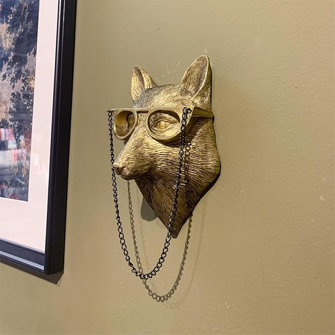 GUASDIE Animal Heads Wall Decor, Faux Deer Head Mount, Animal Sculptures Wall Decor, Resin Animal Head Wall Hanging Decoration for Living Room Bedroom Kitchen Gift,Fox