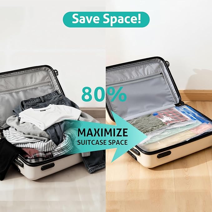 12 Pack Medium Travel Vacuum Storage Bags, Portable Vacuum Seal Bags for Clothing Travel with Pump, Space Saver Bag for Luggage Suitcases Clothes Bedding Seasonal Storage
