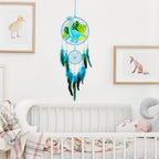 Basumee Dream Catcher for Kids Feather Dream Catchers Handmade Home Decor Wall Hanging with Double Ring for Nursery Bedroom Boys Room, Light Blue Dinosaur