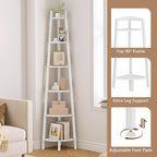 Hoctieon Corner Shelf, 6-Tier Corner Bookshelf, Rustic Ladder Shelf, Industrial Display Stand for Living Room, Kitchen, Home Office, Balcony, Small Space, Metal Frame, White