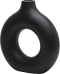 CEMABT Black Donut Vase Hollow Ceramic Vase for Flowers Handmade Minimalist Boho ins Style Modern Home Decor for Wedding Dinner Table Party Living Room Office Bedroom