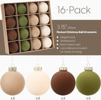 Sea Team 16-Pack Flocked Velvet Christmas Tree Ball Ornaments Set, Decorative Hanging Baubles, Shatterproof Plastic Decorations for Xmas Tree, Wreath, Garland, 80mm/3.15 Inches, Prairie Fall