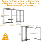 H5 Pro Heavy Duty Garment Rack, Freestanding Clothes Rack, Wardrobe Closet for Hanging Clothes, Portable Closet Organizer with Expandable Hanger Rods, (97.7-115.4")L x 15.7"W x 75.4"H, Black