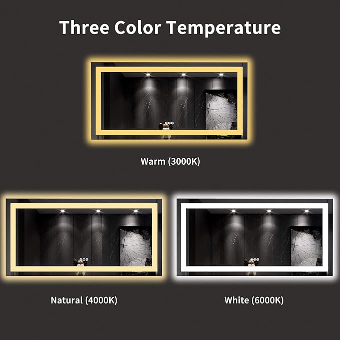 LOAAO 60X30 LED Bathroom Mirror with Lights, Anti-Fog, Dimmable, Backlit + Front Lit, Lighted Bathroom Vanity Mirror for Wall, Memory Function, Tempered Glass, ETL Listed