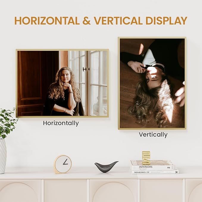14x19 Aluminum Metal Picture Frame,Tempered Glass Gold Photo Frame 14x19 for Family Photo,Posters,Art,Document to Wall Mount Horizontally or Vertically