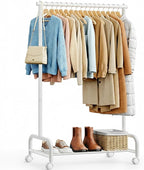 SLEEPING LAMB Heavy Duty Clothing Racks for Hanging Clothes, Metal Rolling Clothes Rack with Wheels, Sturdy Garment Wardrobe Rack for Bedroom, Laundry Room, White