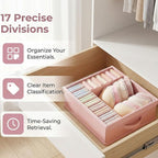 2 Pack Drawer Organizer Dividers with Lid, 17 Cell Underwear Organizer for Closet Organizers and Storage Boxes, Foldable Wardrobe Clothes Storage Bins for Underwear, Socks, Bras, Ties, Lingerie
