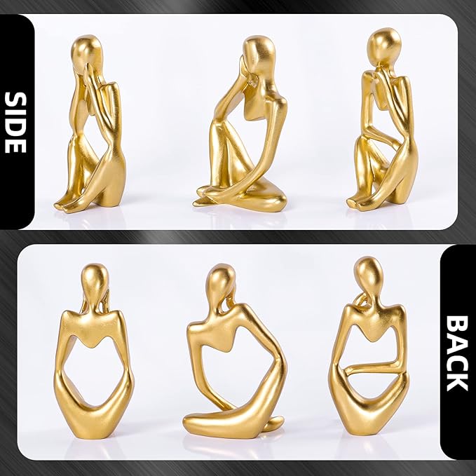 BMLCGJ Thinker Statue Gold Decor Abstract Art Sculpture, Golden Resin Collectible Figurines for Home Living Room Office Shelf Decoration,Great Gifts Ideas (Gold)