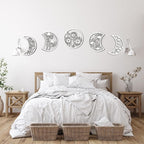 Jetec 5 Pcs Moon Phase Wall Art Decor Wall Pediments Hanging Wooden Phase Spiritual Bedroom Nordic Boho Lunar Aesthetic Art for Living Room Dorm Apartment Ornament(White)