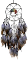 Grey Large Dream Catcher Wall Decor Crystal Tree of Life Dream Catchers Handmade Feather Dreamcatcher Wall Hanging Ornament for Bedroom Living Room Home Decor