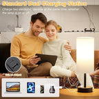 Dicoool White Touch Table Lamp with USB - 3 Way Dimmable Bedside Lamp for Nightstand, Bedroom Lamp with Black Charging Station for Desk, Office, Kids Room, Dorm, Small