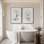 Large Framed Botanical Wall Art Set of 2, Modern Minimalist Floral Canvas Wall Art Neutral Watercolor Prints, Contemporary Pastel Neutral Leaf Wall Decor for Living Room Bedroom Hallway, 24x36 Inch