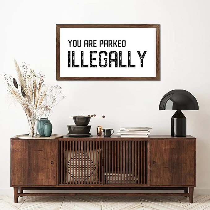 12x22in Hanging Wall Sign with Motivational Quote You Are Parked Illegally Bible Quotes Apricot Frame Wooden Plaque for Bathroom Farmhouse Porch Cottage Wall Decor Birthday Housewarming Gift