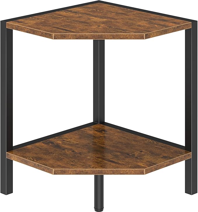 Creso hom Corner Shelf Stand, 2 Tier Industrial Corner Bookshelf, Multipurpose Standing Corner Display Shelf Countertop Organizer for Living Room Kitchen Bedroom Office, Rustic Brown
