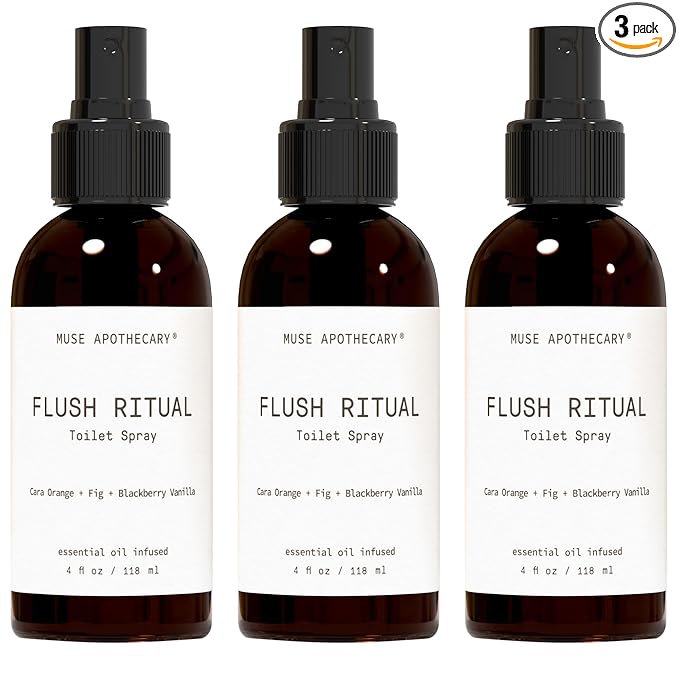 Muse Apothecary Flush Ritual - Aromatic & Refreshing Toilet Spray, Use Before You Go, 4 oz, Infused with Natural Essential Oils - Cara Orange + Fig + Blackberry Vanilla, 3 Pack
