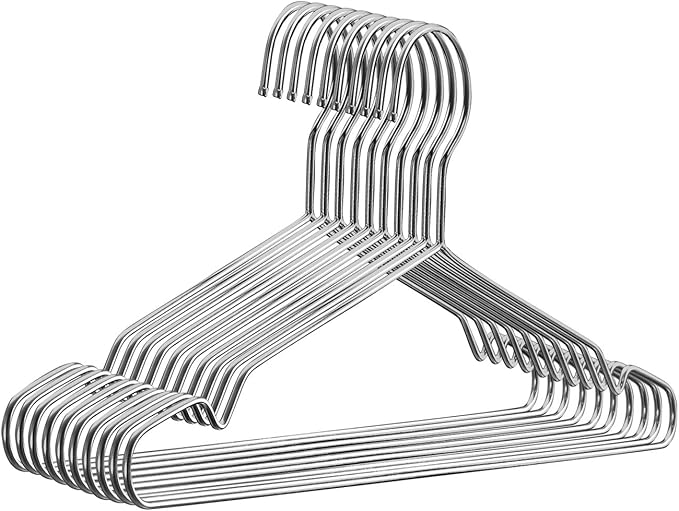 Fayleeko Stainless Steel Wire Coat Hangers - Heavy Duty, Ultra Thin, Space Saving (10 pack, 17.7 Inch)