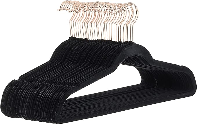 Amazon Basics Slim Velvet Non-Slip Space Saving Sturdy Suit Clothes Hangers, Closet Organizer, Black/Rose Gold, 30-Pack