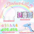 12 Sets Unicorn Clear Plastic Snow Globes Kit with Glow in the Dark Resin Unicorn, Sequins Flakes, Glue Guns for DIY Snow Globes Craft Gifts for Birthday Party Favor