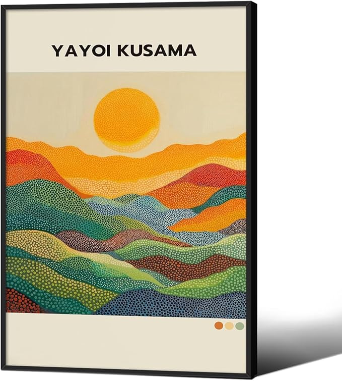 Yayoi Kusama1986 Wall Art Japanese Gallery Exhibition Wall Decor Yayoi Kusama Poster Abstract Landscape Canvas Print for Japanese Home Bedroom Decorations Artwork24x36in Black Framed
