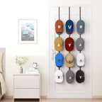 HapiRm Over Door Hat Rack - 3 Packs Hat Organizer with 12 Hooks Design, Hanging Baseball Cap Organizer Storage Holds Up to 60 Caps for Door, Bedroom, Closet (Brown)