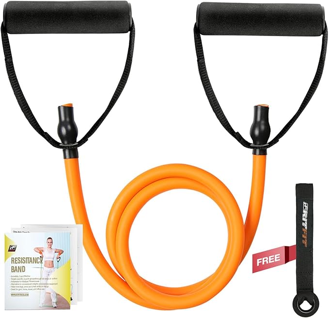 RitFit Single Resistance Exercise Band with Comfortable Handles - Ideal for Physical Therapy, Strength Training, Muscle Toning - Foam Padding Door Anchor and Starter Guide Included