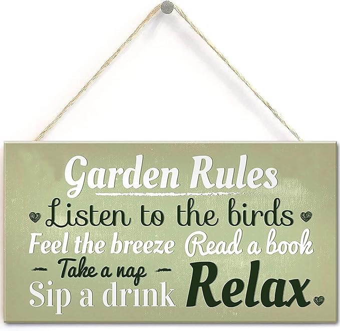 Garden Rules Novelty Hanging Plaque Summer House Sign Garden Shed Friendship Gift (A-2)