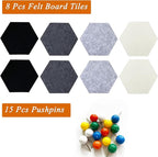 8Pcs Hexagon Felt Cork Board Tiles, Self Adhesive DIY Bulletin Board Pin Board for Office School Home Wall Decor Stickers Memos Photos Display (Gradual Grey)