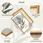KAlRNE Sage Green Boho Beige Framed Canvas Wall Art Set of 3(24”X36”),Abstract Geometric Line Leaf Wall Decor,Botanical Minimalist Neutral Art Prints For Living Room Bedroom Office