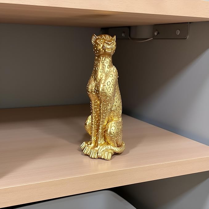 Cheetah Statue Sculptures Home Decor , 11"Gold Leopard Antique Classical Figurine Sitting Sculpture Standing,Office,living room,dining room,display rack,coffee table or entrance tabletop decoration