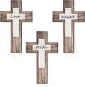 Yalikop 3 Pieces Wooden Cross Wall Decor Christians Cross Sign Faith Love Blessed Wooden Decoration Rustic Vintage Wall Art Religious Hanging Sign Inspirational Farmhouse Home Hanging Decor