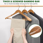 Amber Home 6 Pack Natural Wide Shoulder Bamboo Wooden Suit Coat Hangers, Bamboo Clothes Hangers with Pants Bar, Heavy Duty Bamboo Jacket Hangers for Dress, Pants, Heavy Clothes
