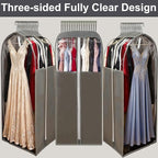 15" Gusseted Long Dress Bags for Gowns,60" Clear Garment Bags for Hanging Clothes, Completely Sealed Storage Covers and Dust-proof Protector with Full Heavy-duty Side Zipper for Travel, 4-Pack
