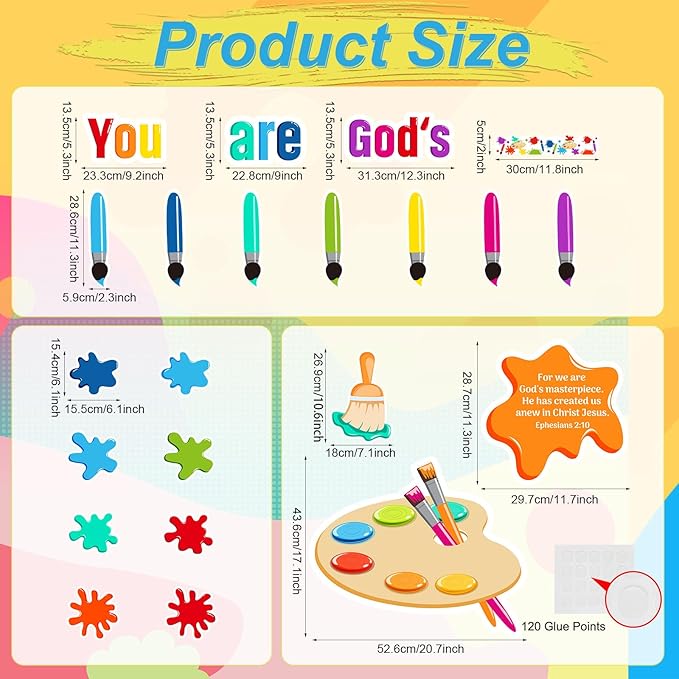God Paint Splatter Religious Bulletin Board Set Christian Jesus Colorful Art Painting Back to School Classroom Bulletin Board Decorations Bible Cutout for Library Home Wall Sunday School Decor