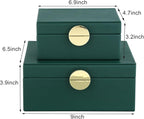 HofferRuffer Faux Leather Jewelry Boxes, Decorative Boxes Storage Accessory Organizer with Gold Hardware Decor, Classic Vegan Leather Set of 2 Pieces (Green)