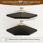 Fun Memories Corner Shelf Wall Mount Set of 2 - Solid Oak Wood Floating Corner Shelf with Cable Hole, 8.5in Rustic Design for Bedroom, Living Room, Kitchen (Black)
