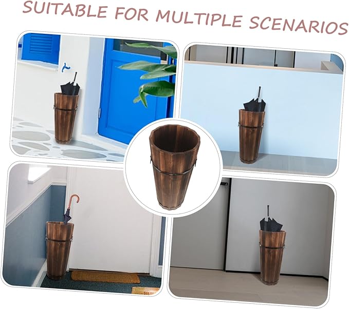 VALICLUD Capacity Wood Umbrella Holder Stand for Entryway Sturdy Wear Resistant Rack with Compact Design for Organizing Umbrellas and Walking Hall