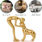 Cute Pet Sculpture Home Decor Man and Dog Statue Decoration for Office、Living Room、Bedroom、Home， Memory Gifts for Dog Lovers (Golden)