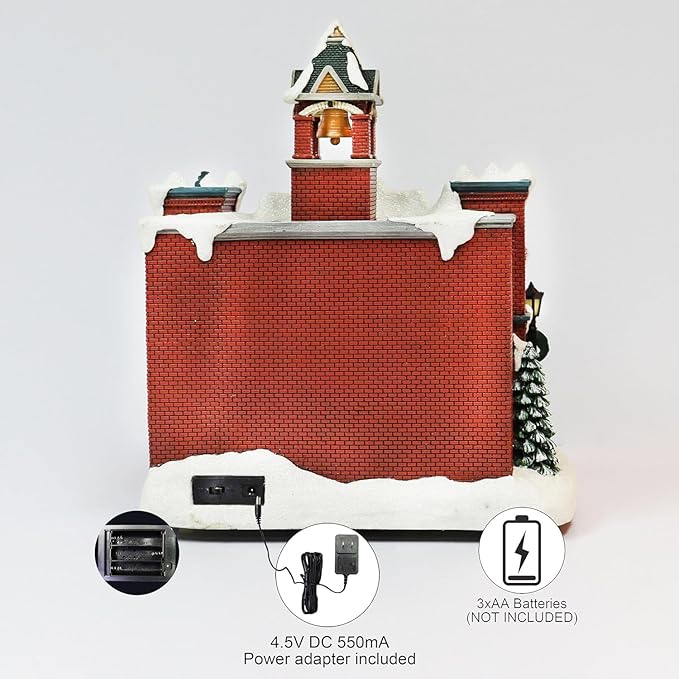 MOMENTS IN TIME Vintage Fire Department Christmas Village 12.2” LED Lights, Music & Moving Fire Trucks, Polyresin Lighted Holiday Building, Adapter Operated Holiday Decoration