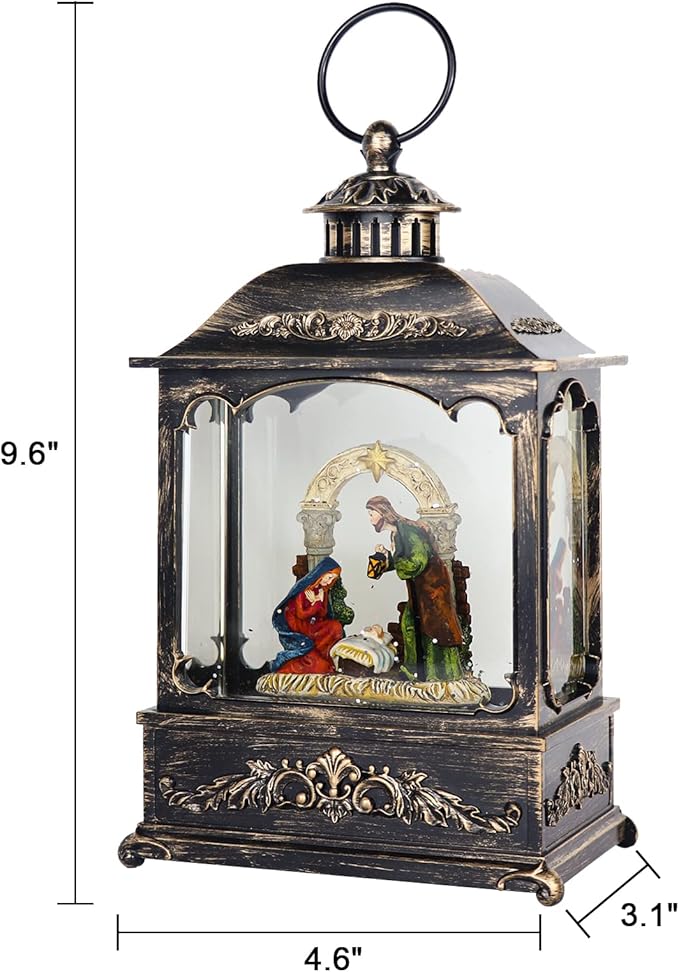 Wondise Christmas Muscal Snow Globe with Timer, USB Plug-in & Battery Operated Spinning Water Glitters Lighted Singing Snow Globe Lantern for Christmas Decorations