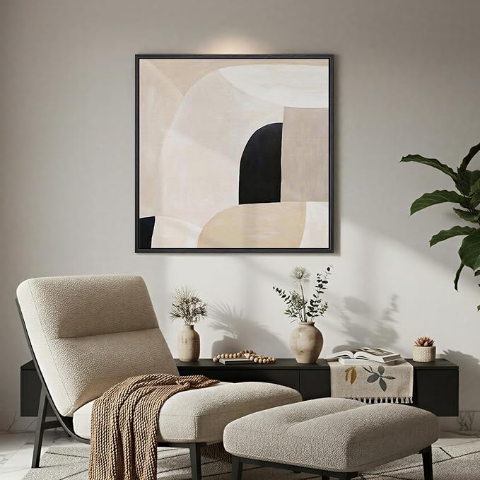 Framed Square Neutral Abstract Room Decor Wall Art, Minimalist Beige Geometric Canvas Artwork for Walls, Mid Century Modern Arch Painting Print for Living Room Bedroom Hallway Wall Decor, 24x24 Inch