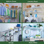 EZ Shelf - Closet Shelf with Hanging Rod - 64.3-119” Expandable, White, Closet Shelves - Strong, Holds 200 lbs - Easy Install - 1 Side Wall & Backwall with 1 End Bracket, Alternative to Wire Shelving