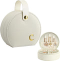 COLLECTIVE HOME - Travel Jewelry Case, Elegant Half-Moon Design with Gold Monogram, Detachable Handle, Personalized Accessory Organizer, Gift for Fashion-Forward Women and Teens (c)