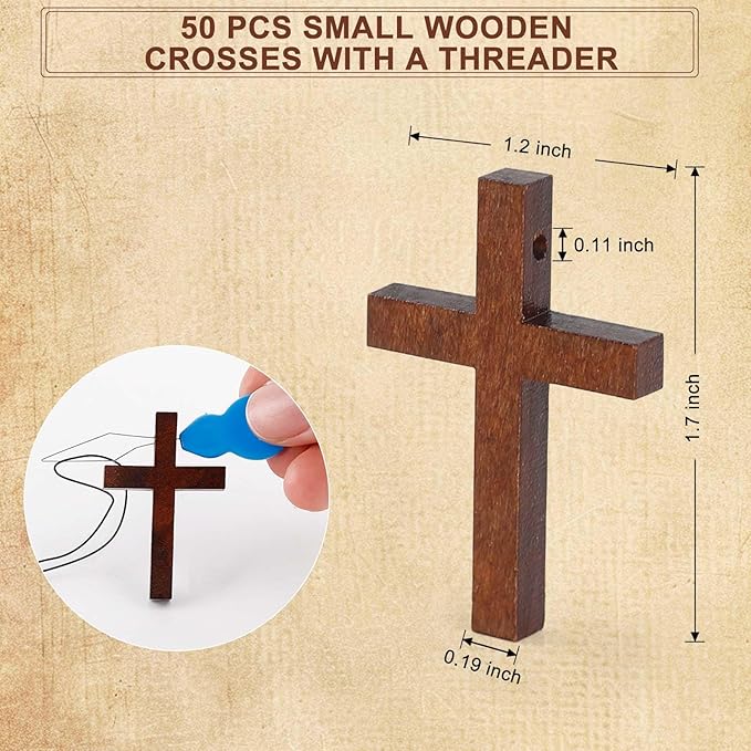Yomirduy 50 Pack Wooden Crosses, Wall Crosses Small wooden Crosses for Crafts, Small Crosses, Easter Egg Fillers